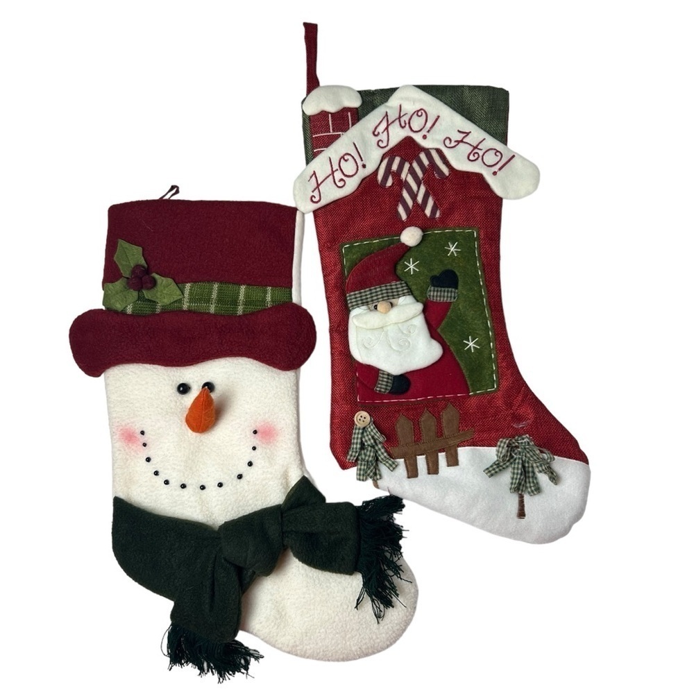 2 Christmas Stockings: Frosty the Snowman 3D & Santa Down The Chimney 3D Velvet